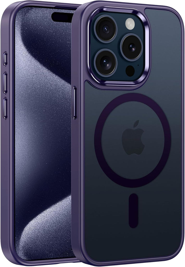 FNTCASE for iPhone 15 Case: for iPhone 14 & iPhone 13 Case | Magnetic Frosted Translucent Slim Shockproof Cell Phone Cover | Military Grade Protection Drop Proof Tough Protective Cases-LightPink 6.1”