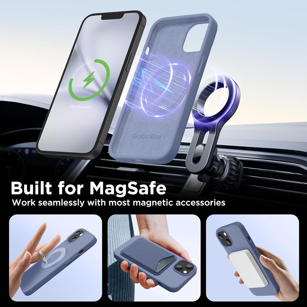 GolbinBox Magnetic for iPhone 13 Case & iPhone 14 Case, Compatible with MagSafe, [Soft Anti-Scratch Microfiber Lining], Slim Liquid Silicone Shockproof Protective Phone Case 6.1 inch, Chalk Pink