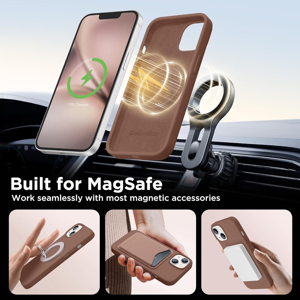 GolbinBox Magnetic for iPhone 13 Case & iPhone 14 Case, Compatible with MagSafe, [Soft Anti-Scratch Microfiber Lining], Slim Liquid Silicone Shockproof Protective Phone Case 6.1 inch, Chalk Pink