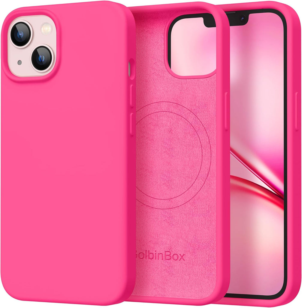 GolbinBox Magnetic for iPhone 13 Case & iPhone 14 Case, Compatible with MagSafe, [Soft Anti-Scratch Microfiber Lining], Slim Liquid Silicone Shockproof Protective Phone Case 6.1 inch, Chalk Pink