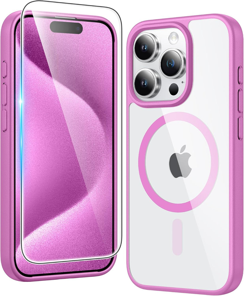 FNTCASE for iPhone 15 Case Clear: iPhone 14/13 Case Magnetic Phone Cases with Screen Protector Compatible with Magsafe Slim Anti Yellowing Rugged Protective Transparent Cell Cover (A-Clear)