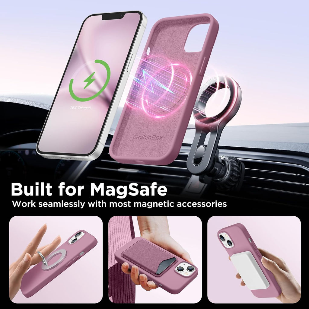 GolbinBox Magnetic for iPhone 13 Case & iPhone 14 Case, Compatible with MagSafe, [Soft Anti-Scratch Microfiber Lining], Slim Liquid Silicone Shockproof Protective Phone Case 6.1 inch, Chalk Pink