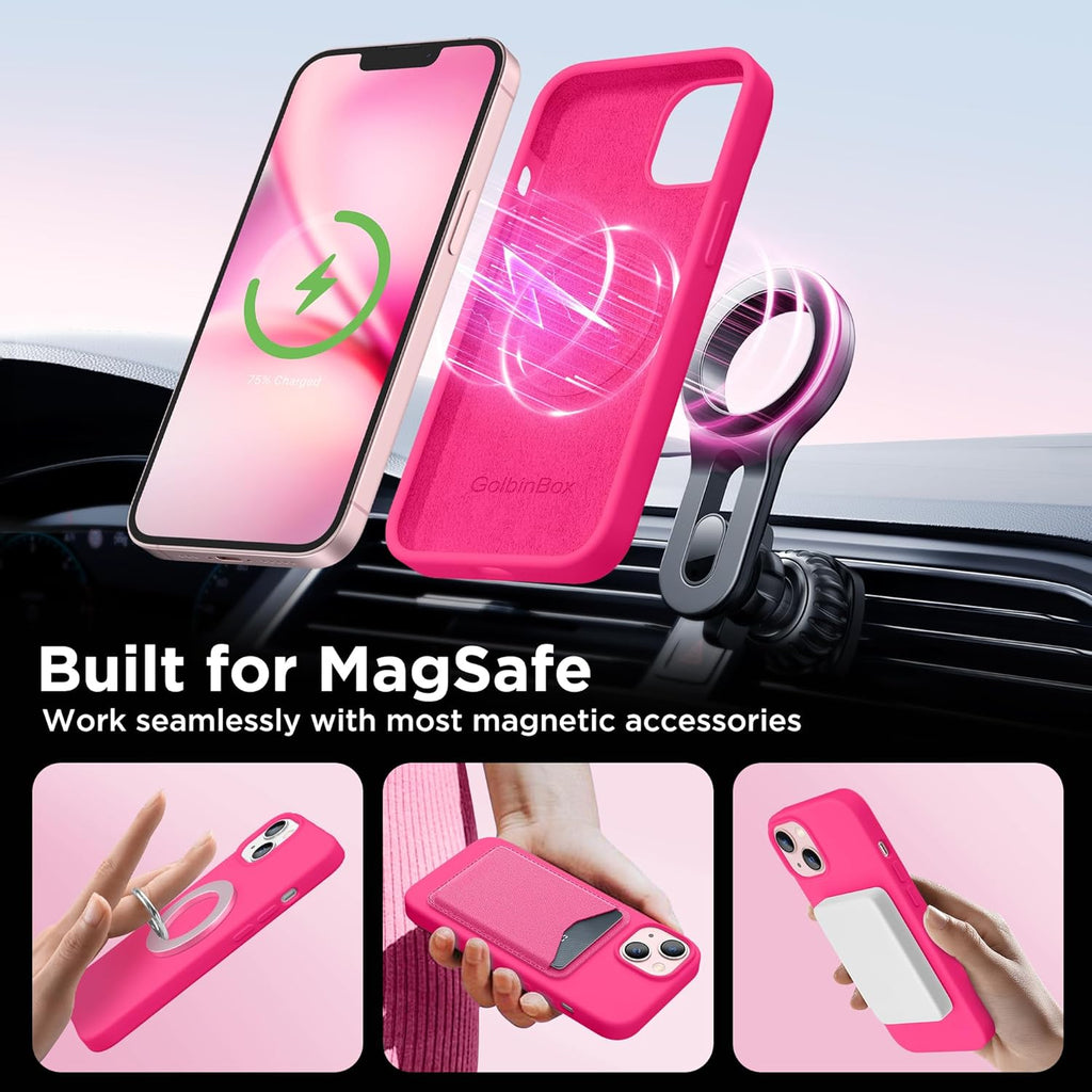GolbinBox Magnetic for iPhone 13 Case & iPhone 14 Case, Compatible with MagSafe, [Soft Anti-Scratch Microfiber Lining], Slim Liquid Silicone Shockproof Protective Phone Case 6.1 inch, Chalk Pink