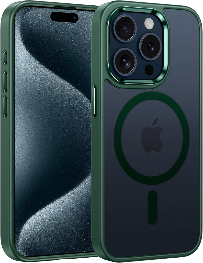 FNTCASE for iPhone 15 Case: for iPhone 14 & iPhone 13 Case | Magnetic Frosted Translucent Slim Shockproof Cell Phone Cover | Military Grade Protection Drop Proof Tough Protective Cases-LightPink 6.1”