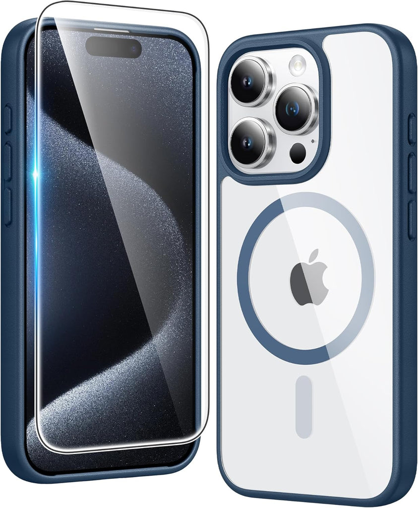 FNTCASE for iPhone 15 Case Clear: iPhone 14/13 Case Magnetic Phone Cases with Screen Protector Compatible with Magsafe Slim Anti Yellowing Rugged Protective Transparent Cell Cover (A-Clear)