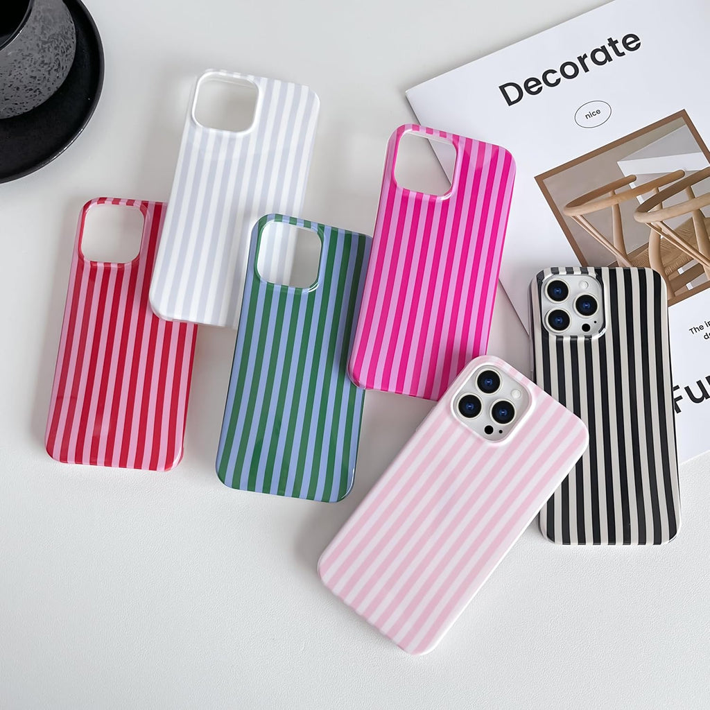Yeddabox for iPhone 14 Case Cute Striped Phone Case Soft TPU Slim Shockproof Phone Cover for Women Girls, Blue and White