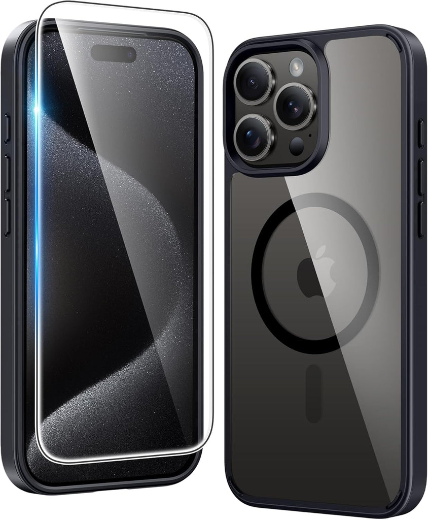 FNTCASE for iPhone 15 Case Clear: iPhone 14/13 Case Magnetic Phone Cases with Screen Protector Compatible with Magsafe Slim Anti Yellowing Rugged Protective Transparent Cell Cover (A-Clear)