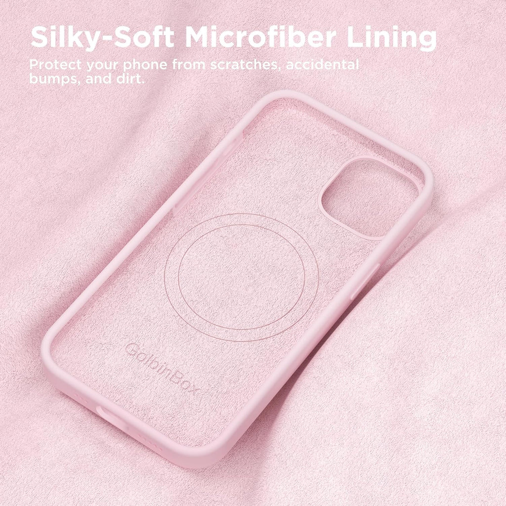 GolbinBox Magnetic for iPhone 13 Case & iPhone 14 Case, Compatible with MagSafe, [Soft Anti-Scratch Microfiber Lining], Slim Liquid Silicone Shockproof Protective Phone Case 6.1 inch, Chalk Pink
