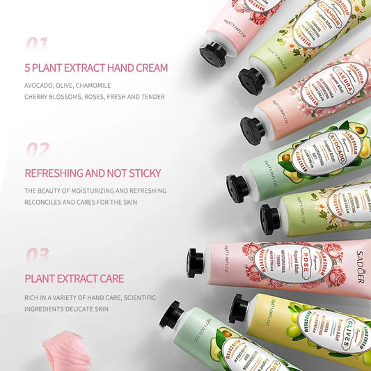 5Pcs/set Fruit Plant Fragrance Hand Cream Sets Moisturizing Repair Anti Dry Hand Lotion Sets Hands Skin Care Products