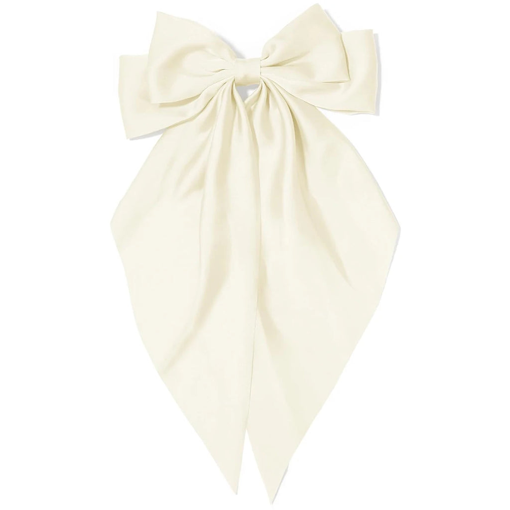 Women's pink bow hair clip, large white satin bow, long tail alligator clip, big hair bow girl suitable for birthday wedding dan