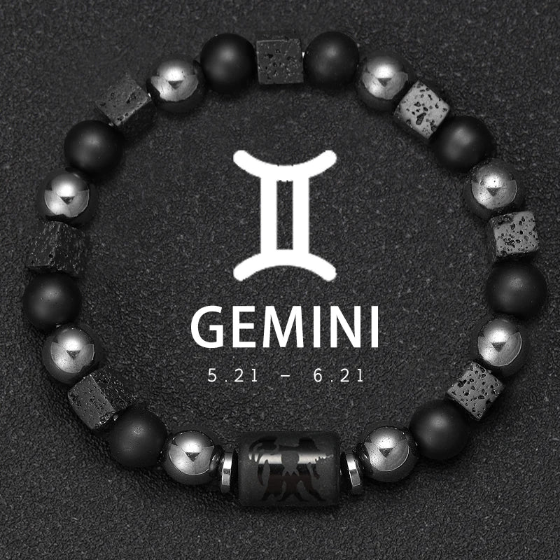12 Zodiac Bracelets Natural Stone Cancer Virgo Leo Libra Bracelet Couples Friendship Gifts Bracelets Jewelry pulsera hombre