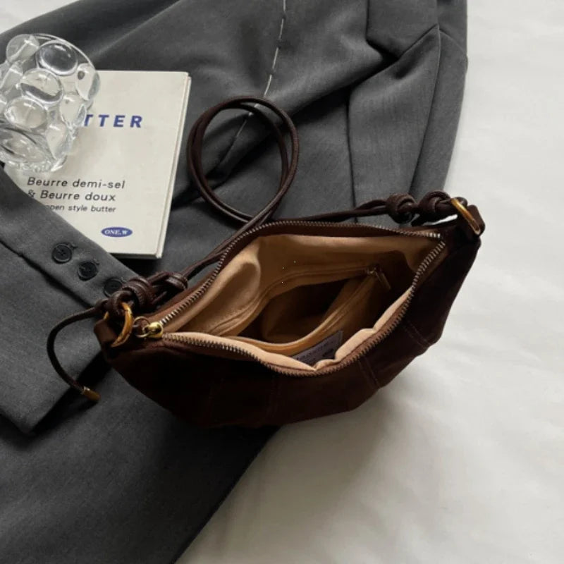 Velvet material zipper 2025 high quality shoulder bag solid color simple fashion crossbody bag soft western style bag