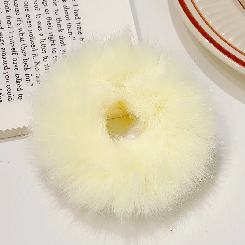 New Colorful Fluffy Hair Band For Women Girls Ponytail Holder Hair Tie Plush Scrunchie Rubber Band Fashion Hair Accessories