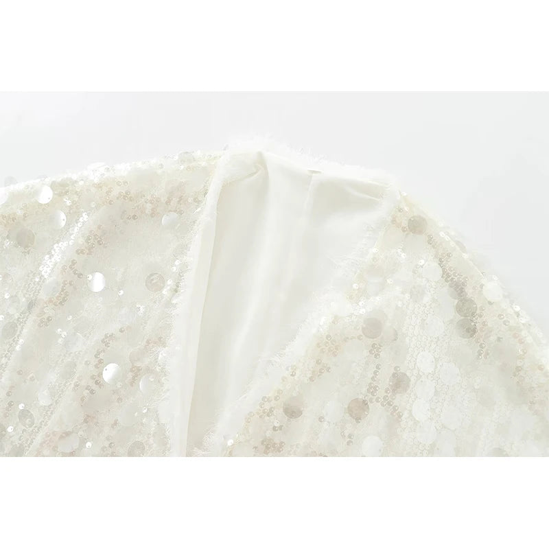 YENKYE New Autumn Women Sequin Kimono Jacket Coat Long Sleeve V Neck Female Casual Loose Outerwear Chic Lady Wrap Outfits