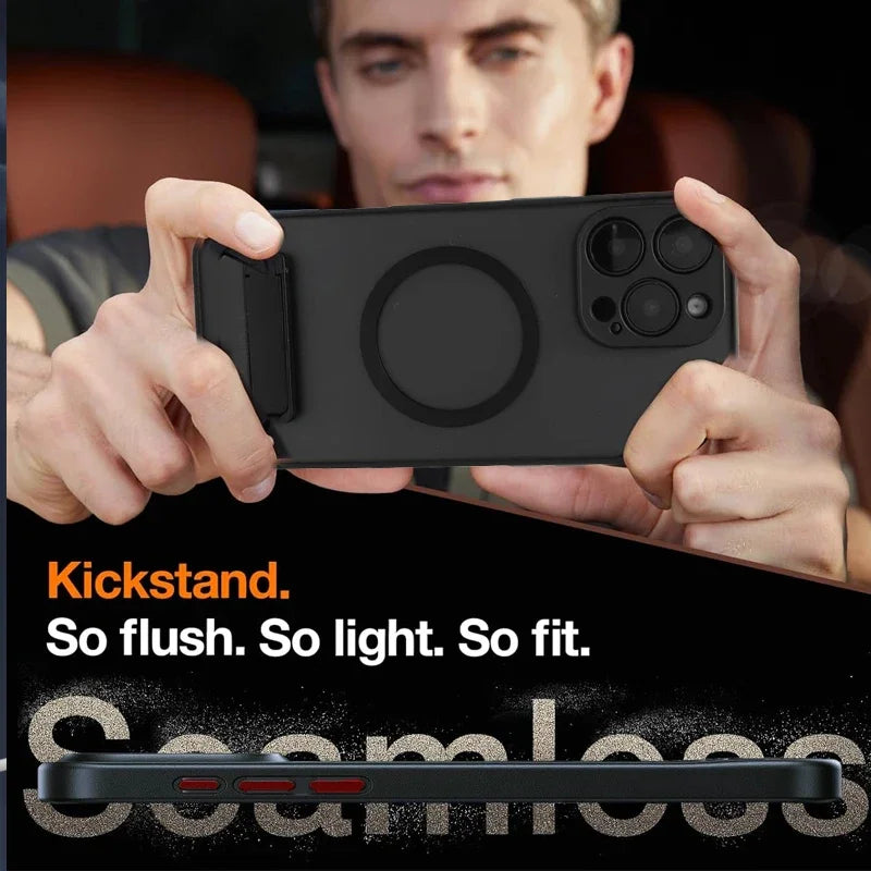 UYUXIO Magnetic Mobile Phone Case with Stand for iPhone 17 Pro Max Air 16 15 14 Plus 13 12 Mini 11 Matte Cover with Kickstand