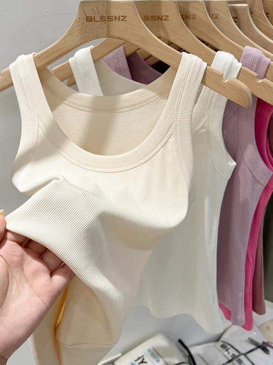 Zjaiss Women Solid Round Neck Ribbed Tank Top Camisole Women 2025 Summer Basic Elastic Tank Top O Neck Solid Tank Top