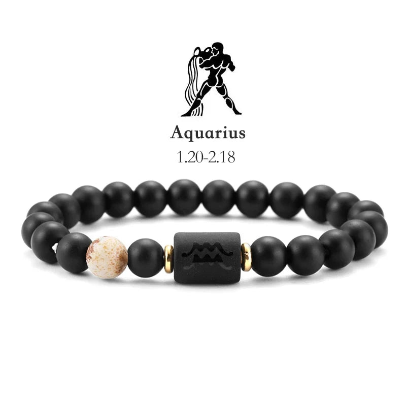 12 Zodiac Bracelets Natural Stone Cancer Virgo Leo Libra Bracelet Couples Friendship Gifts Bracelets Jewelry pulsera hombre