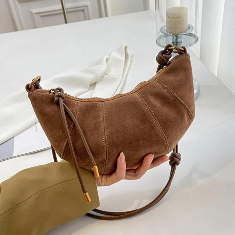 Velvet material zipper 2025 high quality shoulder bag solid color simple fashion crossbody bag soft western style bag