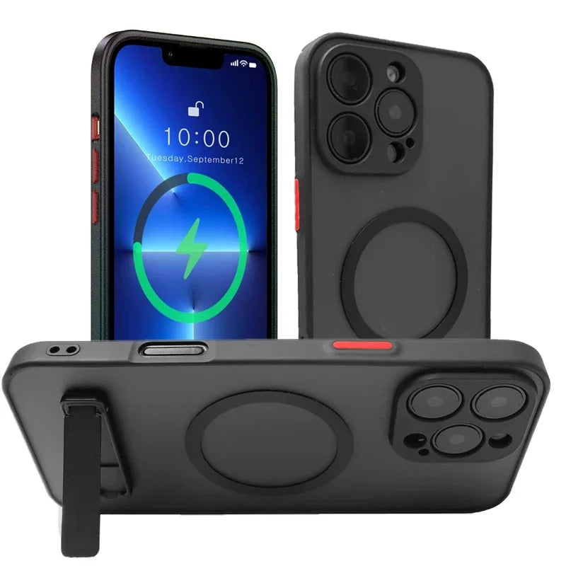 UYUXIO Magnetic Mobile Phone Case with Stand for iPhone 17 Pro Max Air 16 15 14 Plus 13 12 Mini 11 Matte Cover with Kickstand