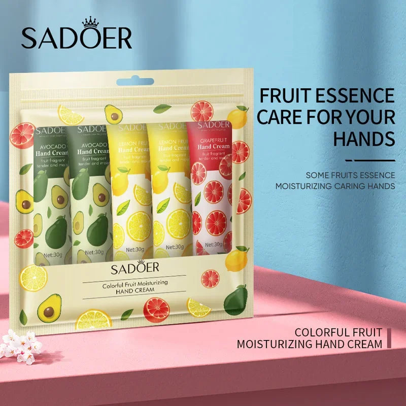 5Pcs/set Fruit Plant Fragrance Hand Cream Sets Moisturizing Repair Anti Dry Hand Lotion Sets Hands Skin Care Products