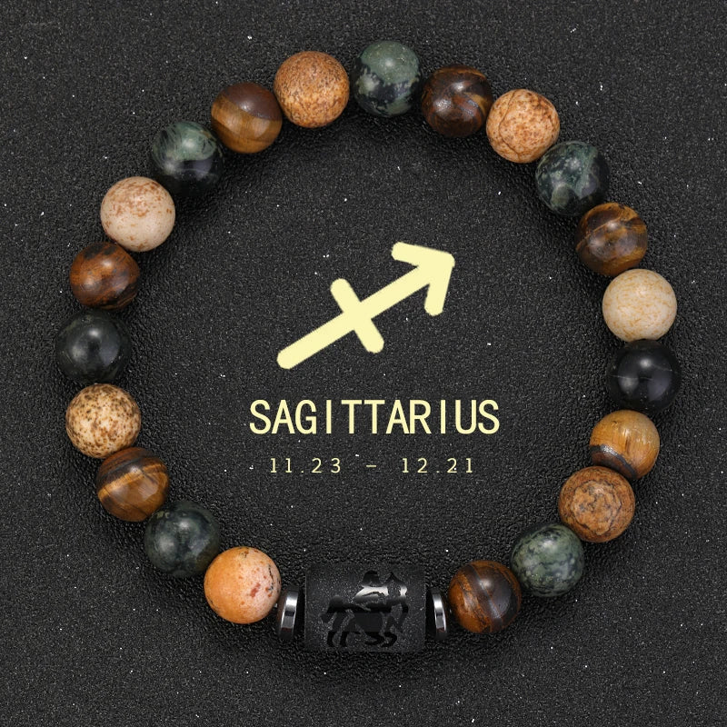 12 Zodiac Bracelets Natural Stone Cancer Virgo Leo Libra Bracelet Couples Friendship Gifts Bracelets Jewelry pulsera hombre