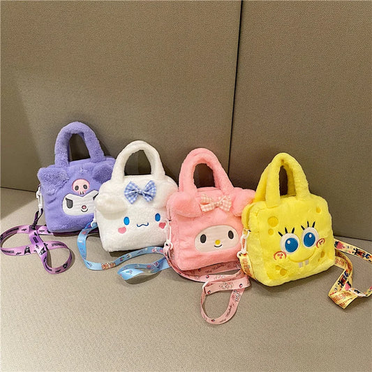 Plush Bag Kawaii Kuromi Cinnamoroll Melody Cartoon Anime Handbag Crossbody Cosmetic Travel Storage Bags Women Girls Gifts