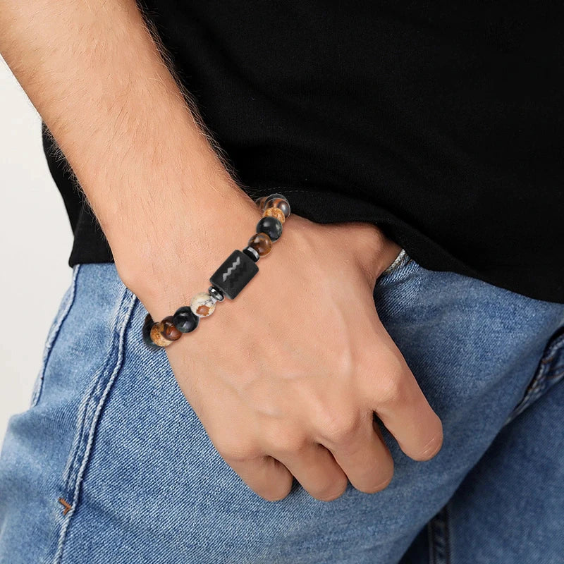 12 Zodiac Bracelets Natural Stone Cancer Virgo Leo Libra Bracelet Couples Friendship Gifts Bracelets Jewelry pulsera hombre