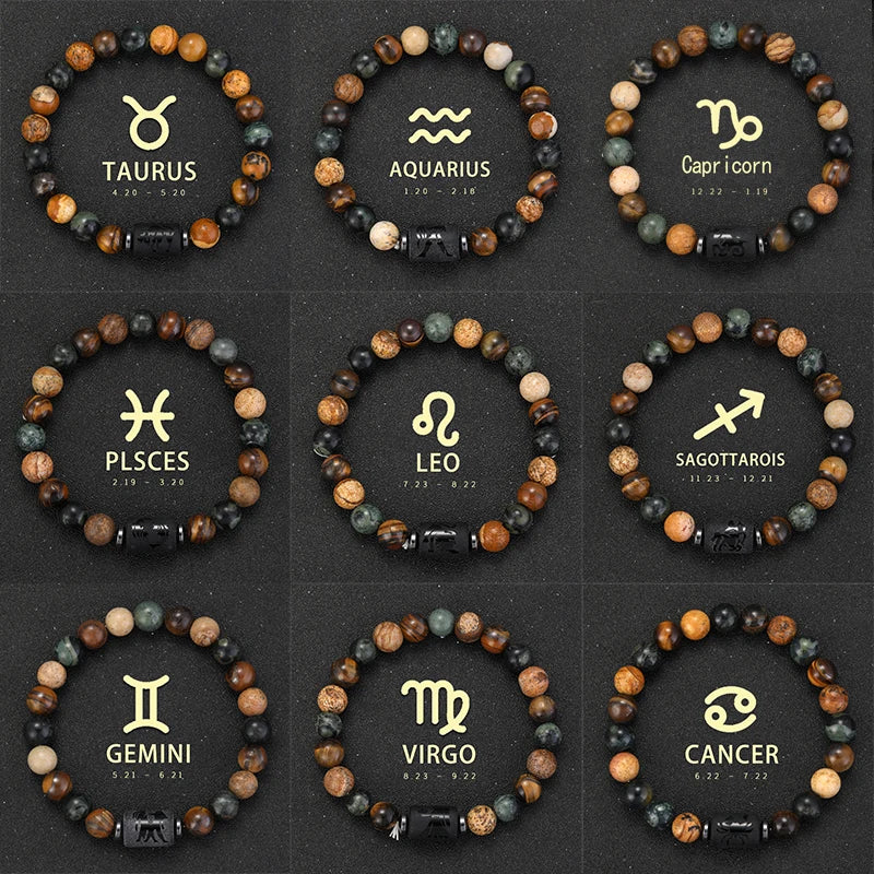 12 Zodiac Bracelets Natural Stone Cancer Virgo Leo Libra Bracelet Couples Friendship Gifts Bracelets Jewelry pulsera hombre