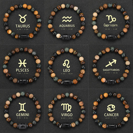 12 Zodiac Bracelets Natural Stone Cancer Virgo Leo Libra Bracelet Couples Friendship Gifts Bracelets Jewelry pulsera hombre