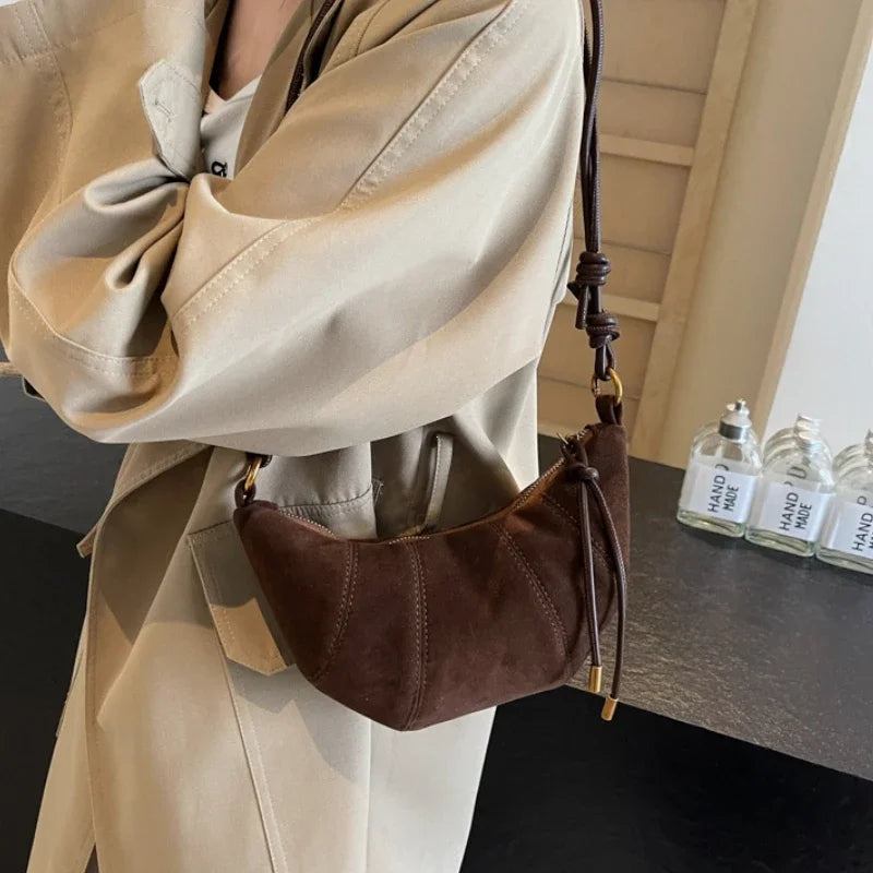 Velvet material zipper 2025 high quality shoulder bag solid color simple fashion crossbody bag soft western style bag