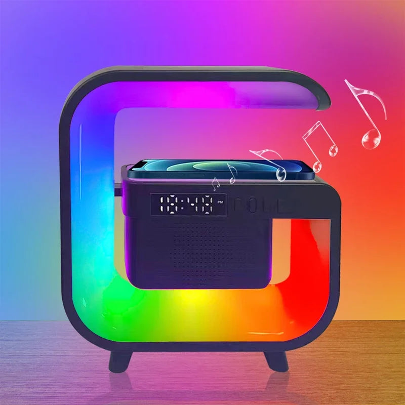 Multifunction Wireless Charger Pad Stand Speaker TF RGB Night Light Fast Charging Station for iPhone 16 15 Samsung Xiaomi Huawei