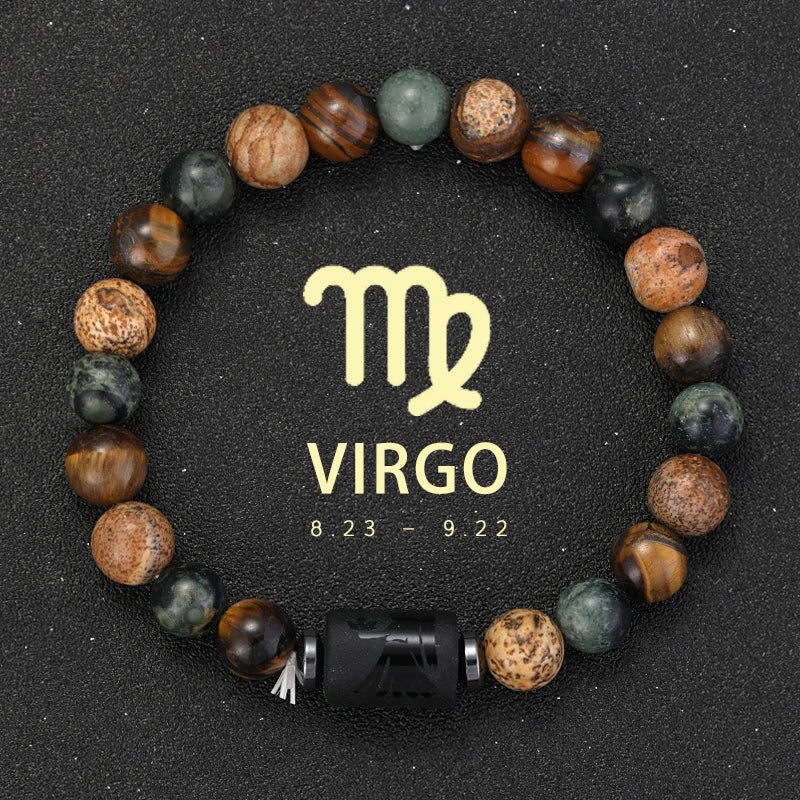 12 Zodiac Bracelets Natural Stone Cancer Virgo Leo Libra Bracelet Couples Friendship Gifts Bracelets Jewelry pulsera hombre