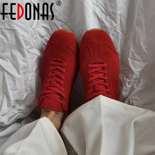 FEDONAS 2025 Ins Quality Women Suede Sneakers Training Sport Shoes Contrast Casual Shoes Big Size Flats Sneakers Shoes