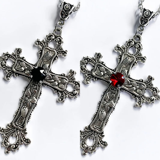 Punk Crystal Big Cross Pendant Necklaces for Women Men Gothic Irregular Cross Clavicle Chain Necklaces Aesthetic Jewelry