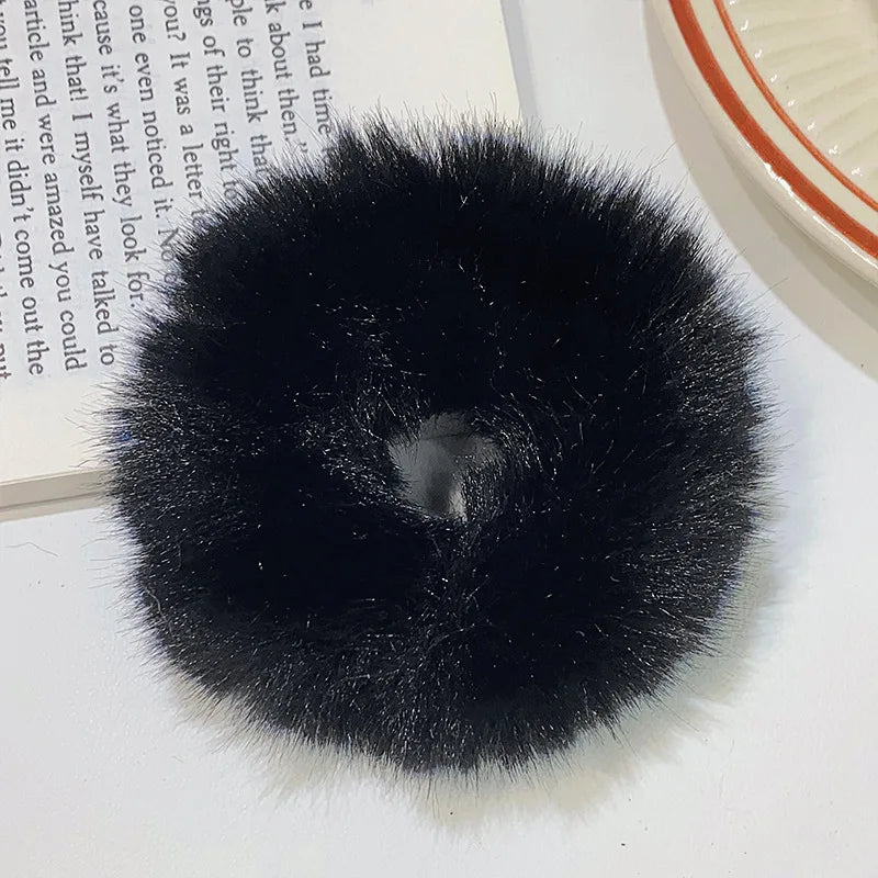 New Colorful Fluffy Hair Band For Women Girls Ponytail Holder Hair Tie Plush Scrunchie Rubber Band Fashion Hair Accessories