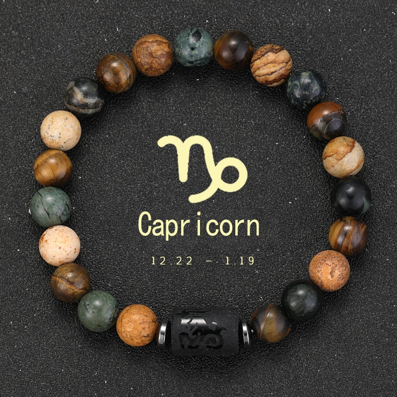 12 Zodiac Bracelets Natural Stone Cancer Virgo Leo Libra Bracelet Couples Friendship Gifts Bracelets Jewelry pulsera hombre