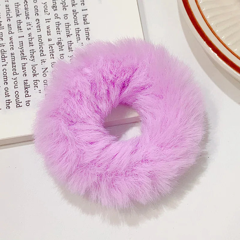 New Colorful Fluffy Hair Band For Women Girls Ponytail Holder Hair Tie Plush Scrunchie Rubber Band Fashion Hair Accessories