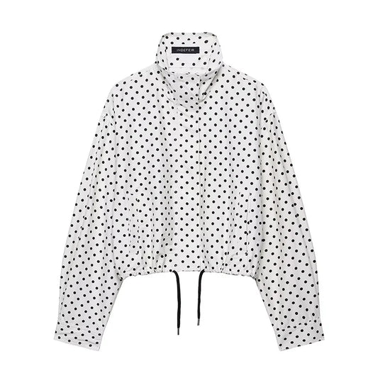 Polka Dot Print Short Coats Women's High Street Long Sleeve Jackets for Women 2025 Elegant Office Ladies Casual Outerwear