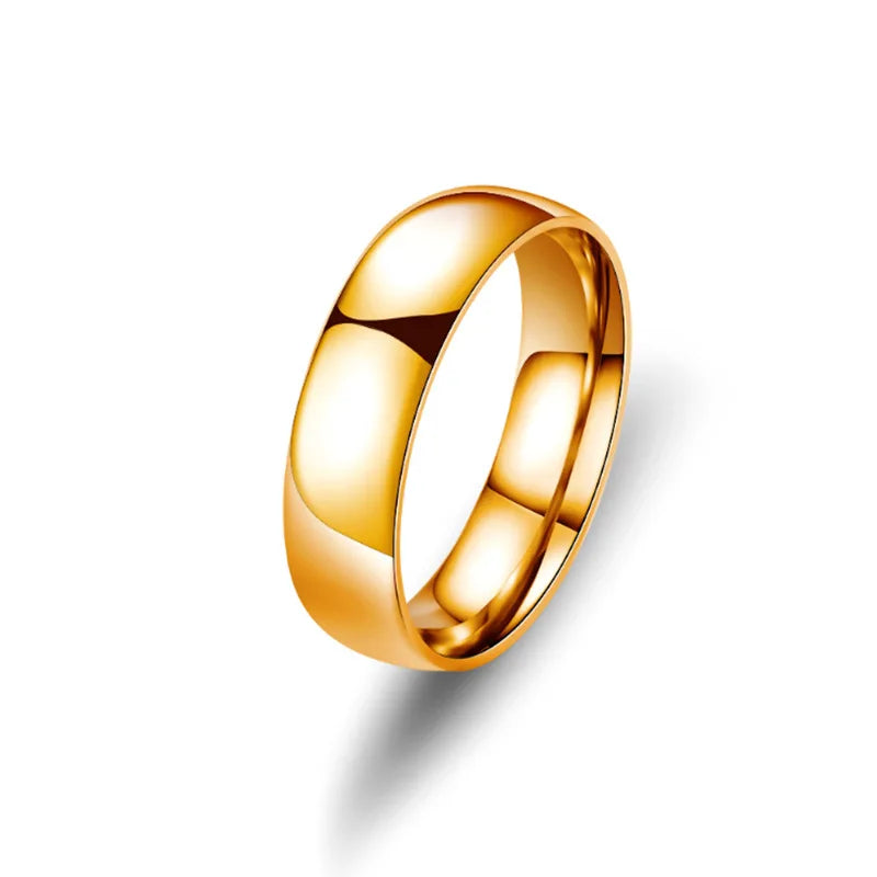 Anillo Simple de titanio de 6mm para hombres y mujeres, anillos de boda de alto pulido para prevenir alergias, regalos de joyería para dedo de pareja de acero inoxidable