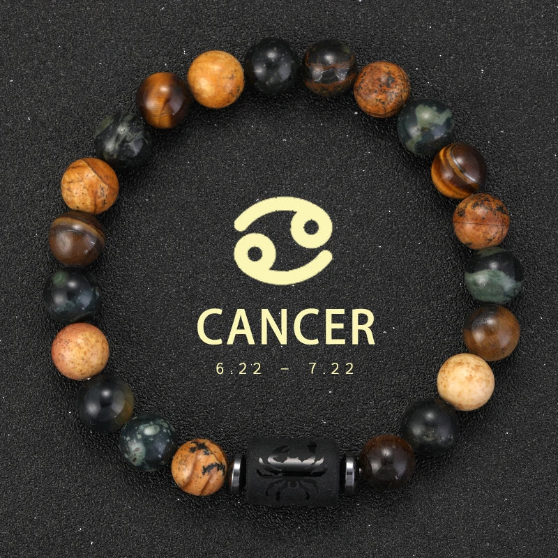 12 Zodiac Bracelets Natural Stone Cancer Virgo Leo Libra Bracelet Couples Friendship Gifts Bracelets Jewelry pulsera hombre