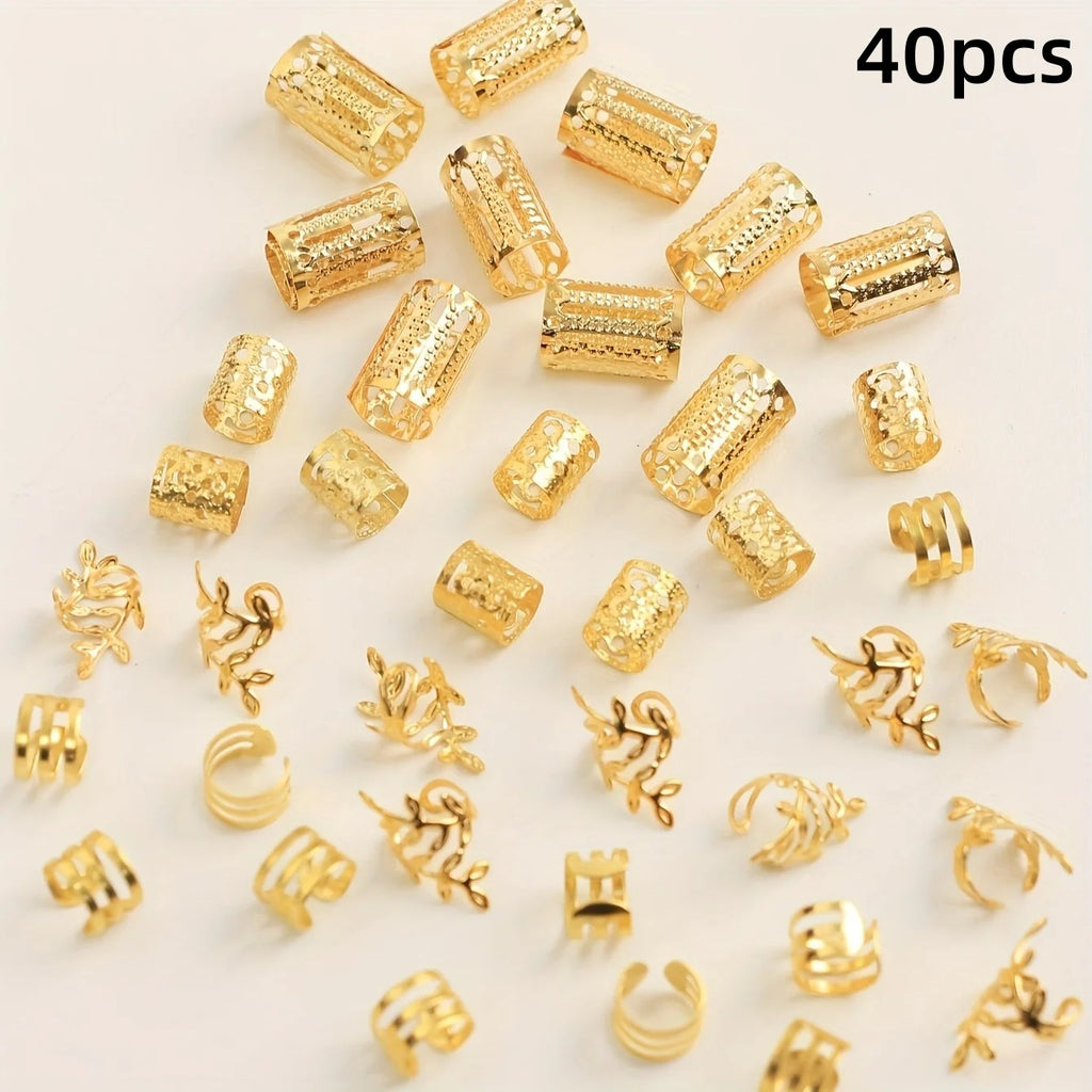 40/80PCS Elegant Hollow Out Hair Rings  For Women Girls DIY Hair Accessories Loc Hair Jewelry for Braids