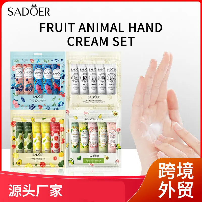 5Pcs/set Fruit Plant Fragrance Hand Cream Sets Moisturizing Repair Anti Dry Hand Lotion Sets Hands Skin Care Products