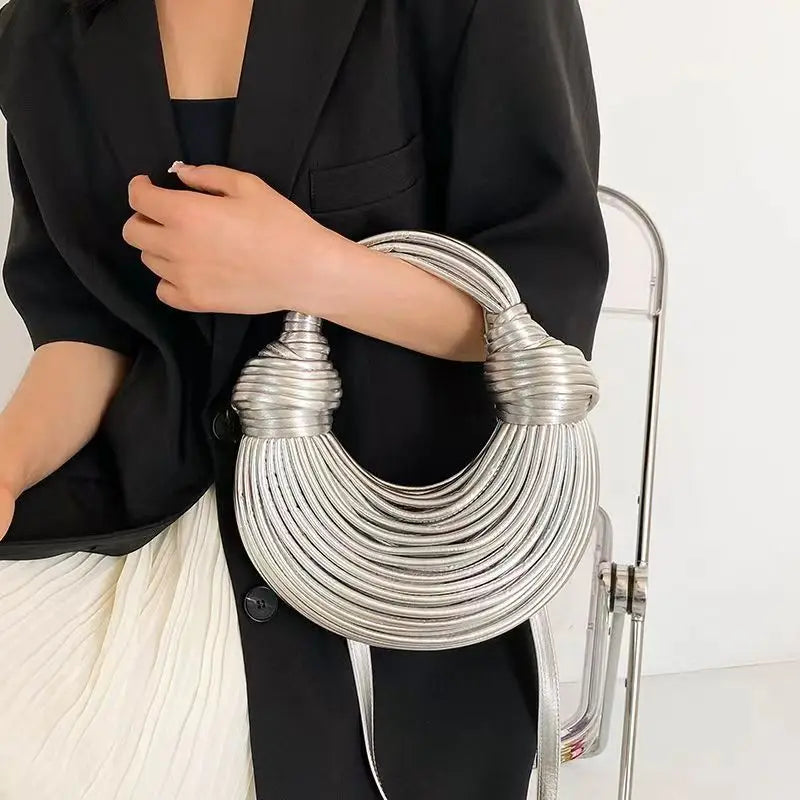 Handbags for Women 2025 New Gold Luxury Designer Brand Handwoven Noodle Bags Rope Knotted Pulled Hobo Silver Evening Clutch Chic