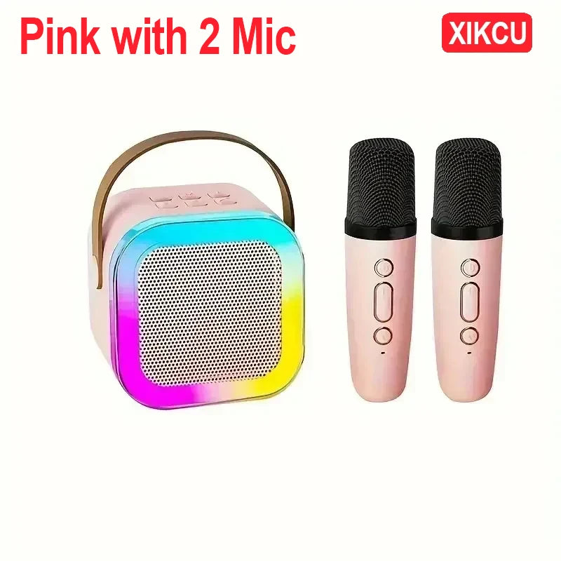 XIKCU Portable Karaoke Bluetooth 5.3 Speaker Machine PA System with 2 Wireless Microphones Home Family Singing Children's Gifts
