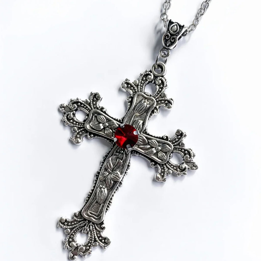 Punk Crystal Big Cross Pendant Necklaces for Women Men Gothic Irregular Cross Clavicle Chain Necklaces Aesthetic Jewelry