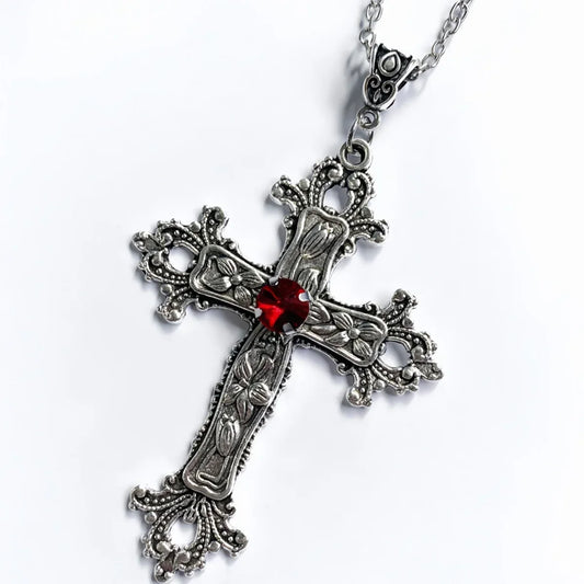 Punk Crystal Big Cross Pendant Necklaces for Women Men Gothic Irregular Cross Clavicle Chain Necklaces Aesthetic Jewelry
