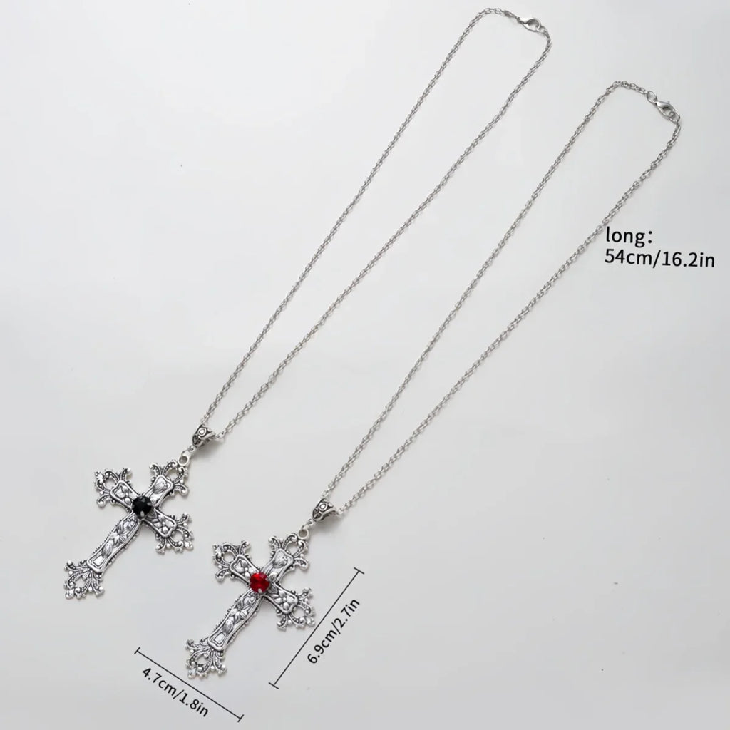 Punk Crystal Big Cross Pendant Necklaces for Women Men Gothic Irregular Cross Clavicle Chain Necklaces Aesthetic Jewelry