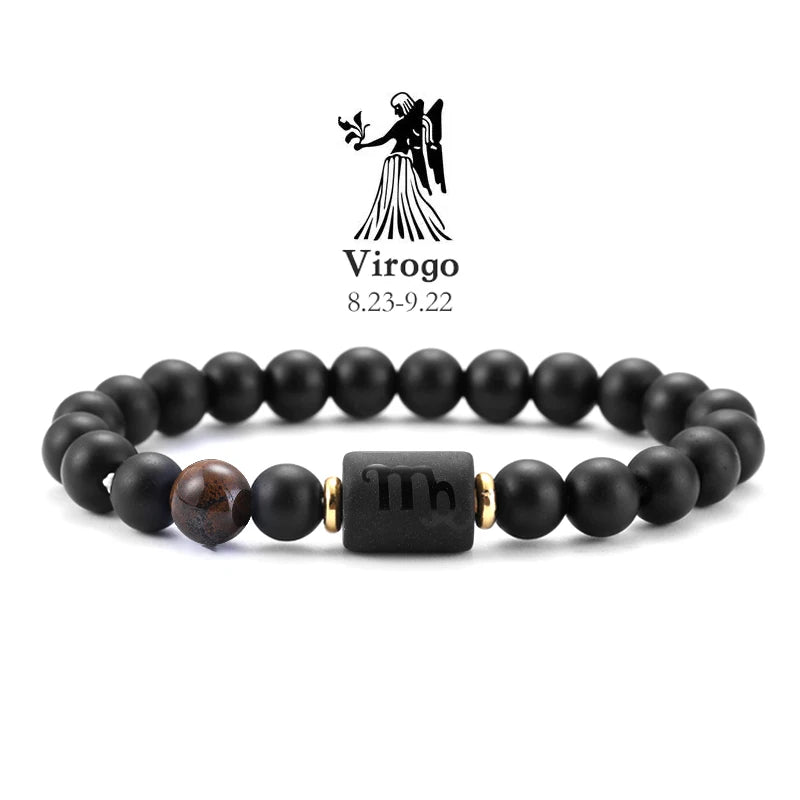 12 Zodiac Bracelets Natural Stone Cancer Virgo Leo Libra Bracelet Couples Friendship Gifts Bracelets Jewelry pulsera hombre