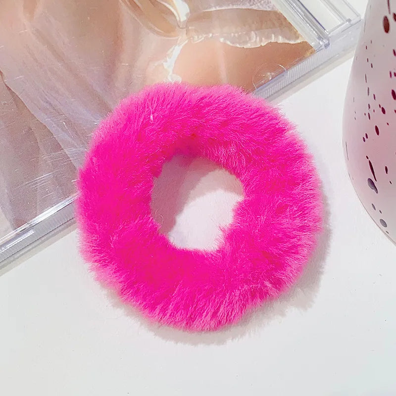 New Colorful Fluffy Hair Band For Women Girls Ponytail Holder Hair Tie Plush Scrunchie Rubber Band Fashion Hair Accessories