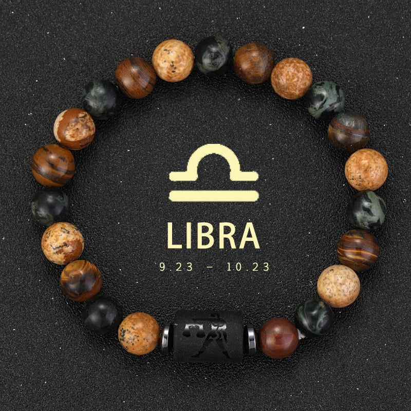 12 Zodiac Bracelets Natural Stone Cancer Virgo Leo Libra Bracelet Couples Friendship Gifts Bracelets Jewelry pulsera hombre